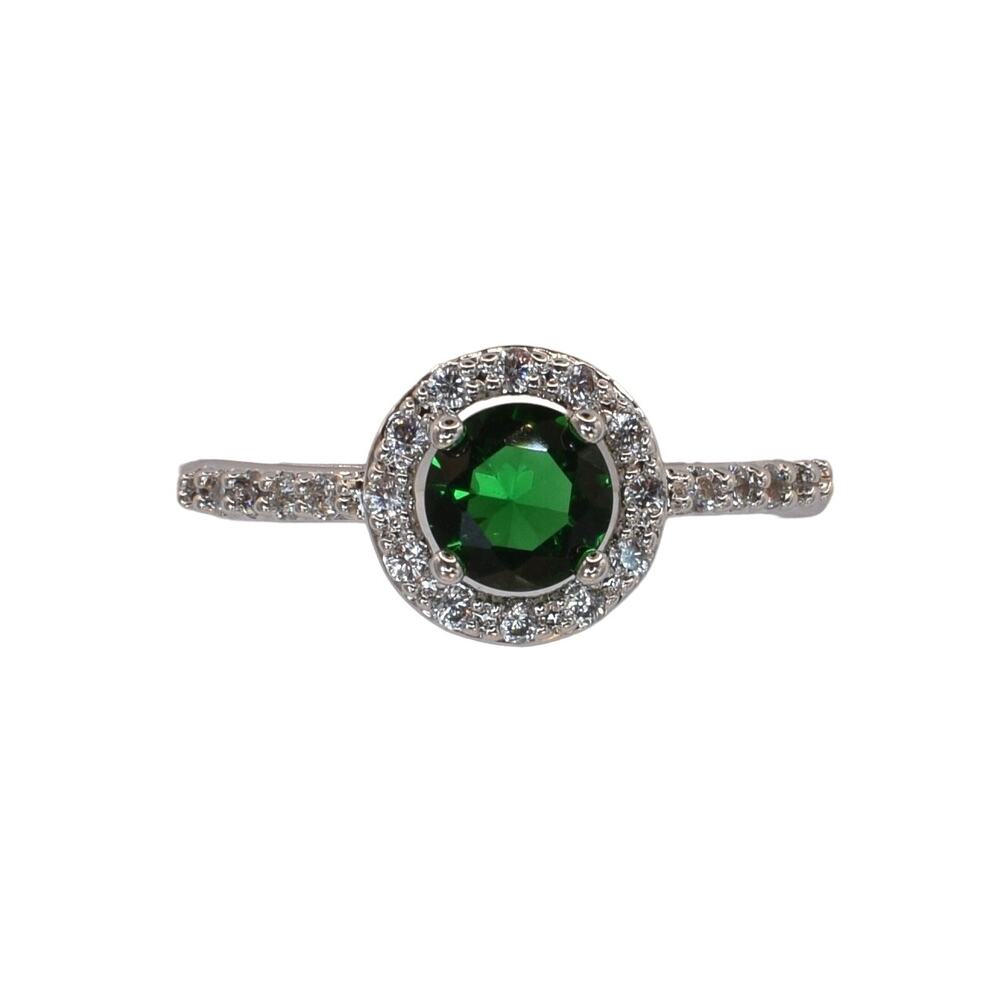 NWOT Fragrant Jewels Emerald Green Round Cut Halo Ring Size 7.75 US